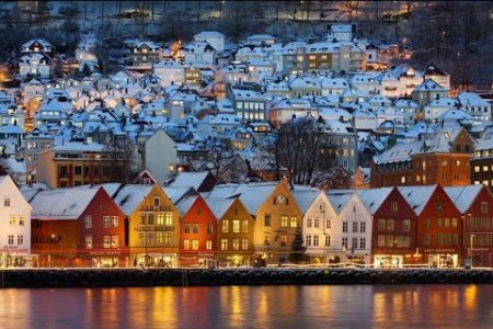 صورة بانورامية للبيوت في النرويج